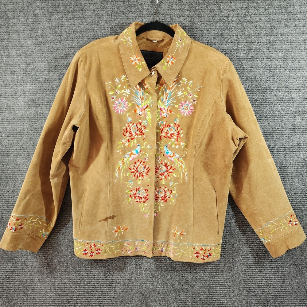 Avanti Jacket Womens XL Brown Leather Embroidered Birds‎ Floral Western